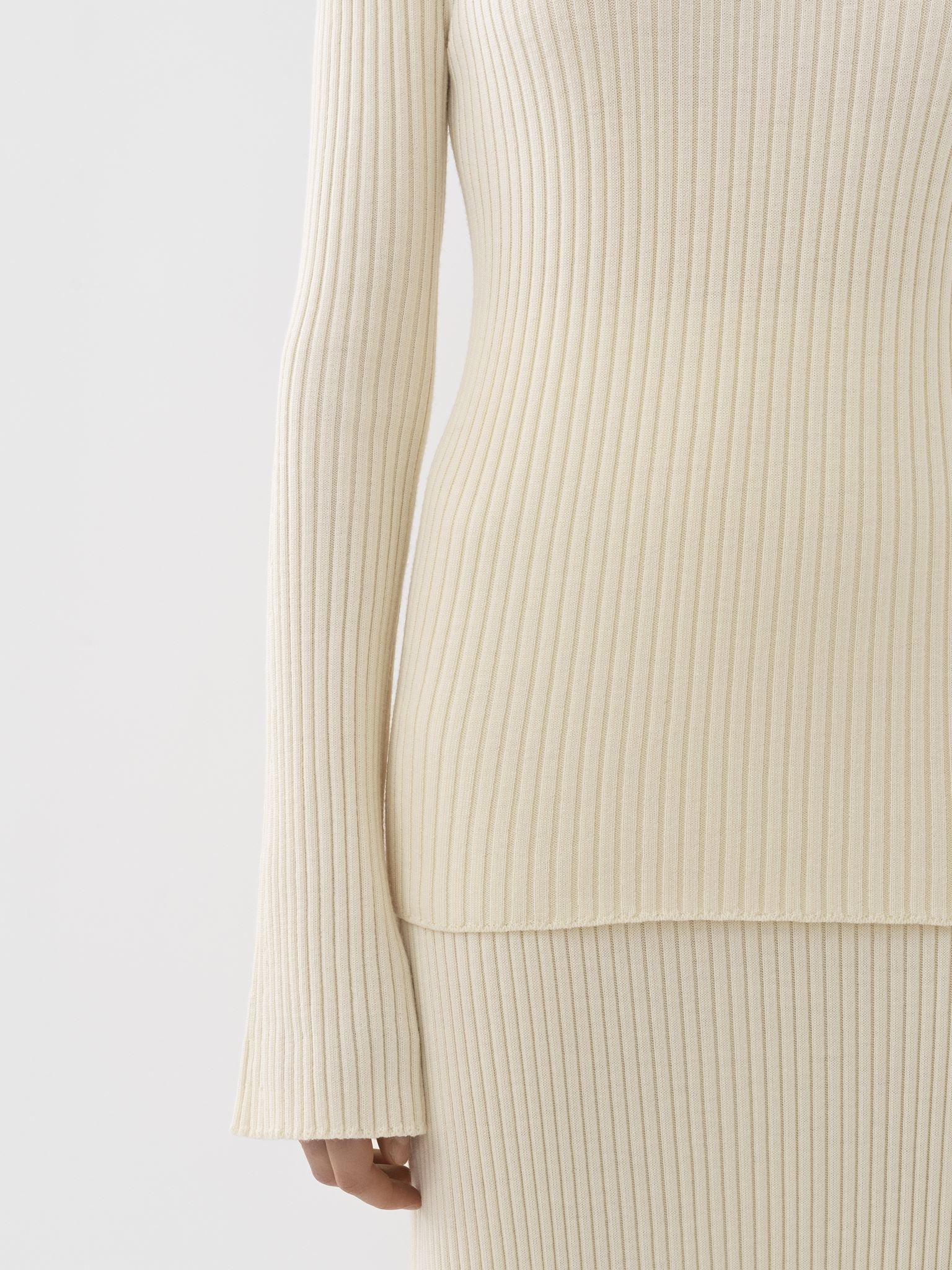 Pull en tricot côtelé de cachemire mérinos - Lovely White