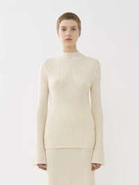 Pull en tricot côtelé de cachemire mérinos - Lovely White