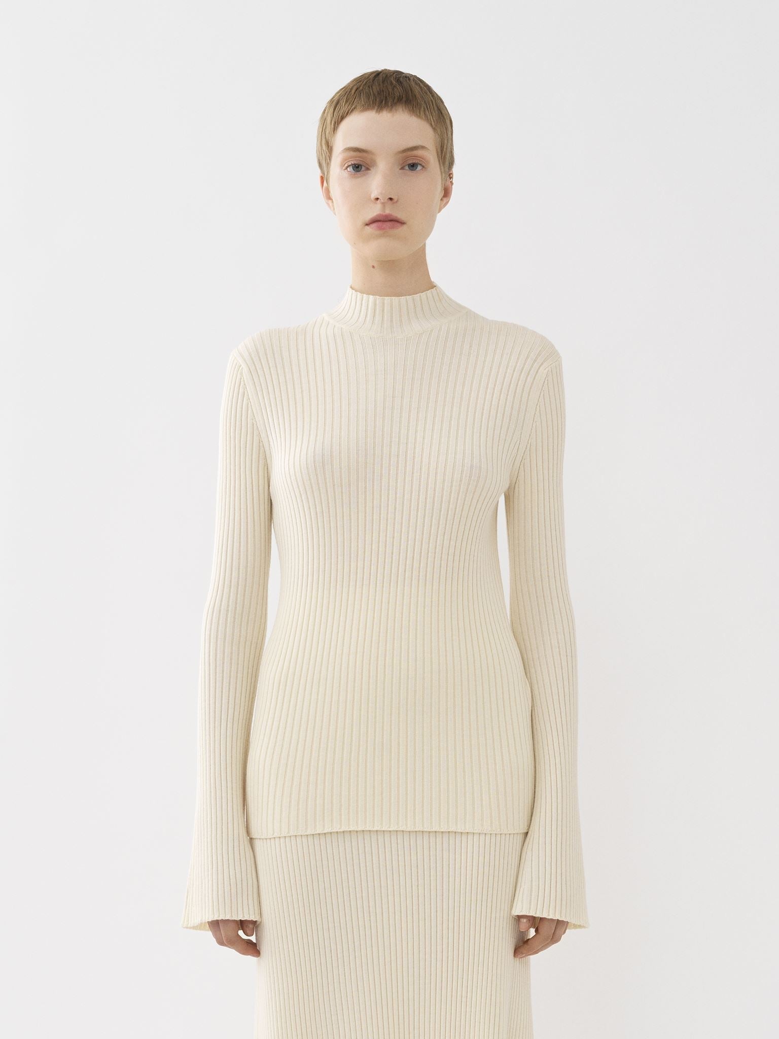 Pull en tricot côtelé de cachemire mérinos - Lovely White