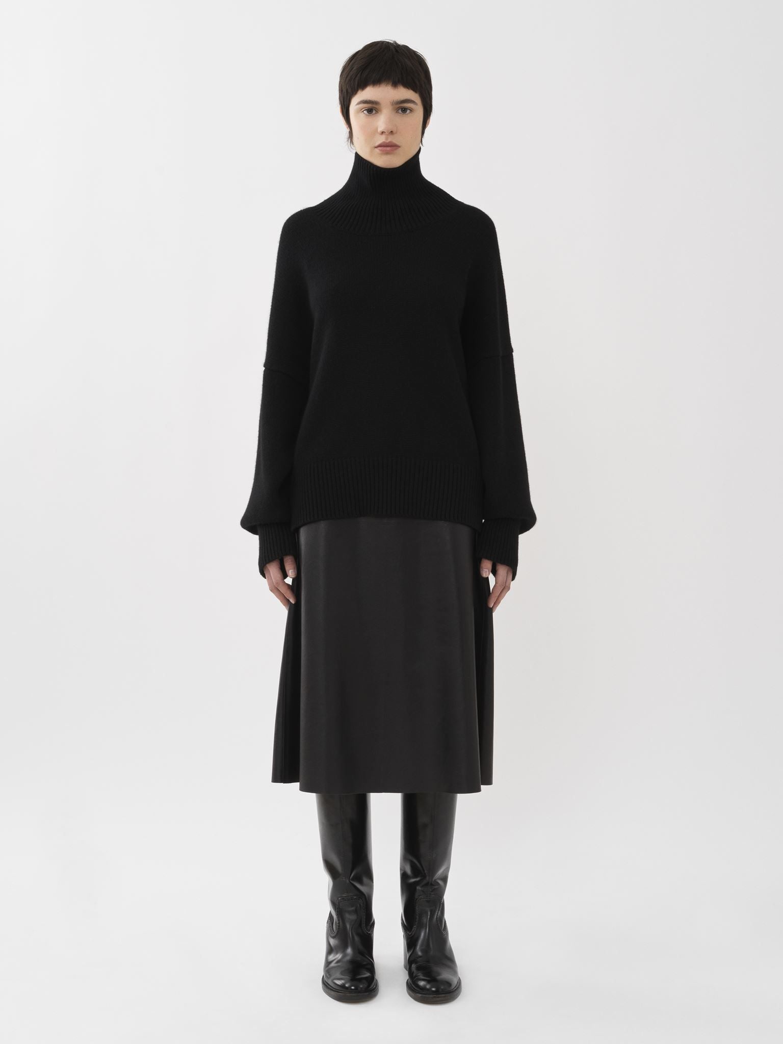 Pull col roulé oversize en cachemire - Black