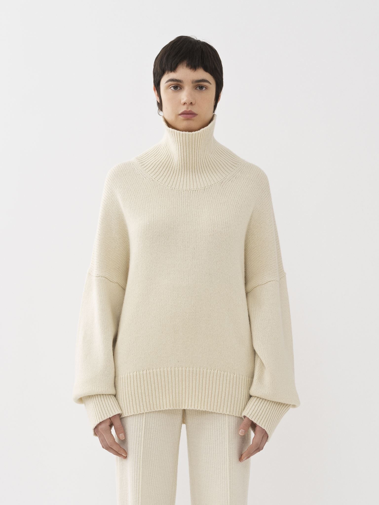 Pull col roulé oversize en cachemire - White Powder