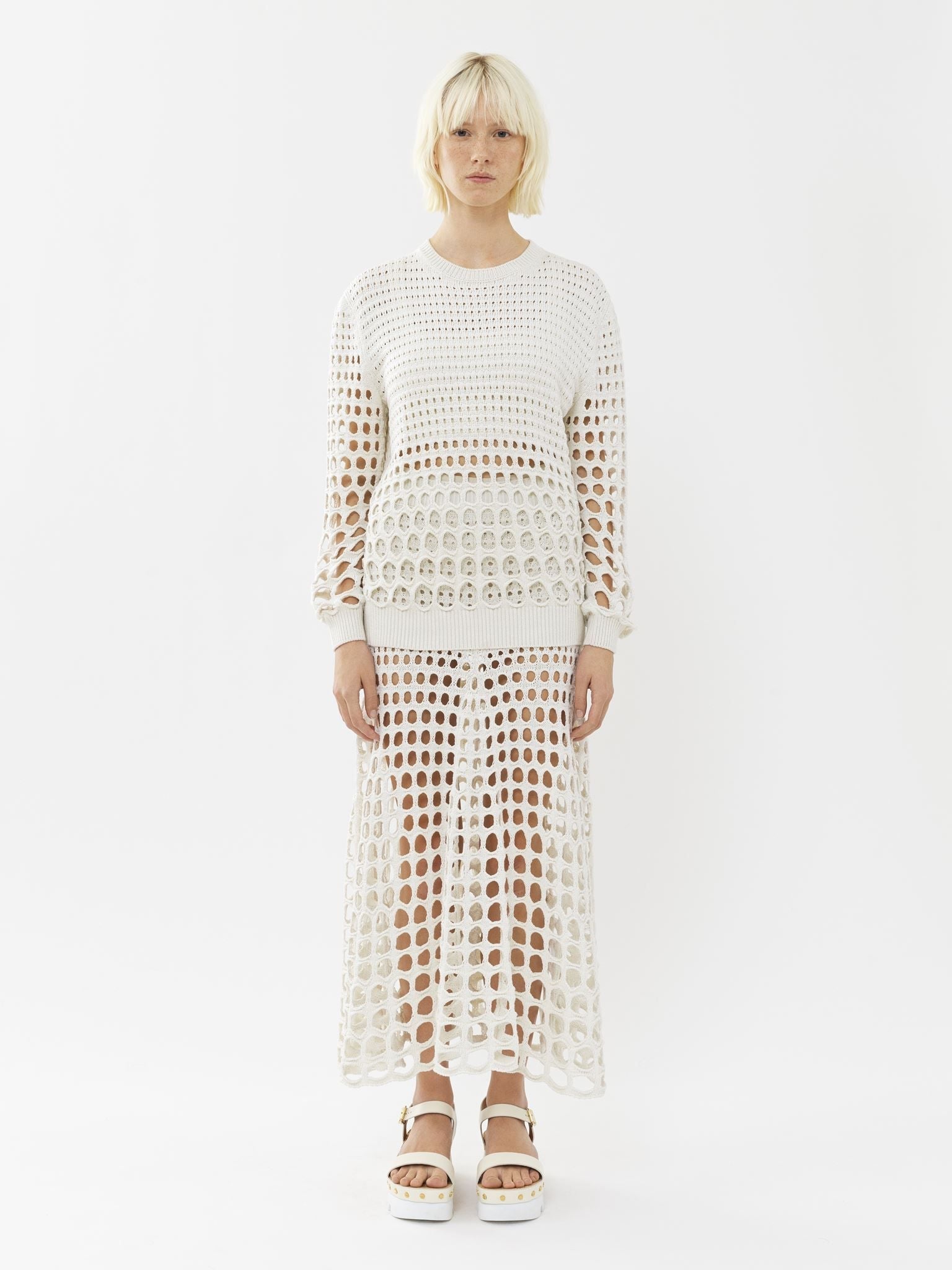 Pull col rond en soie - White