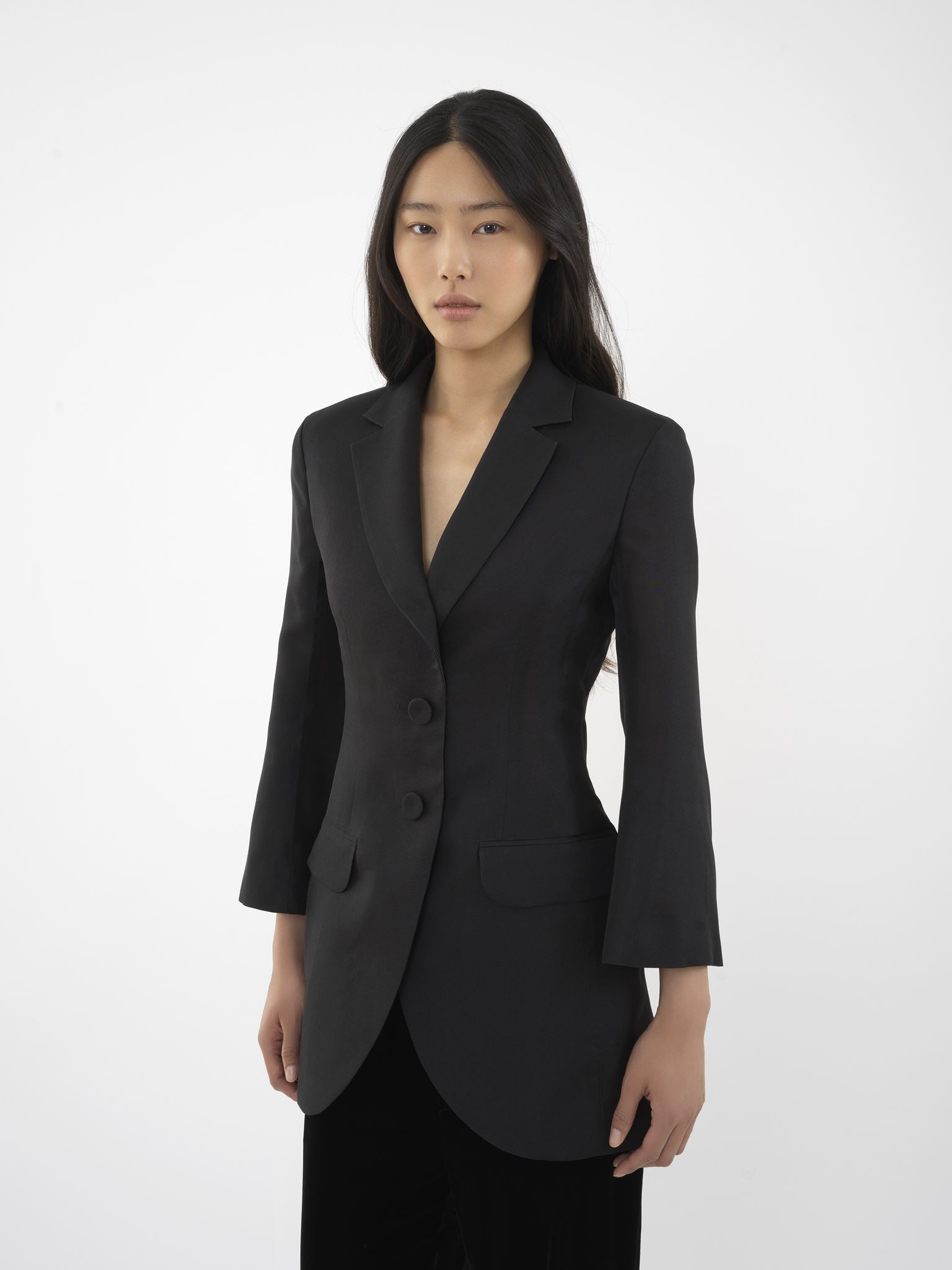 Veste redingote sablier en soie - Noir