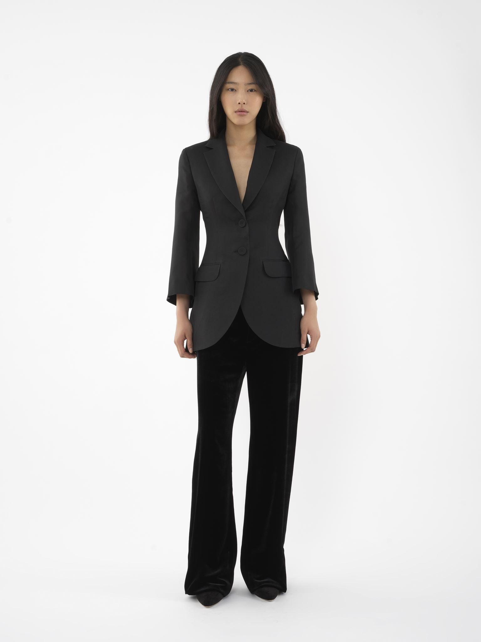 Veste redingote sablier en soie - Noir