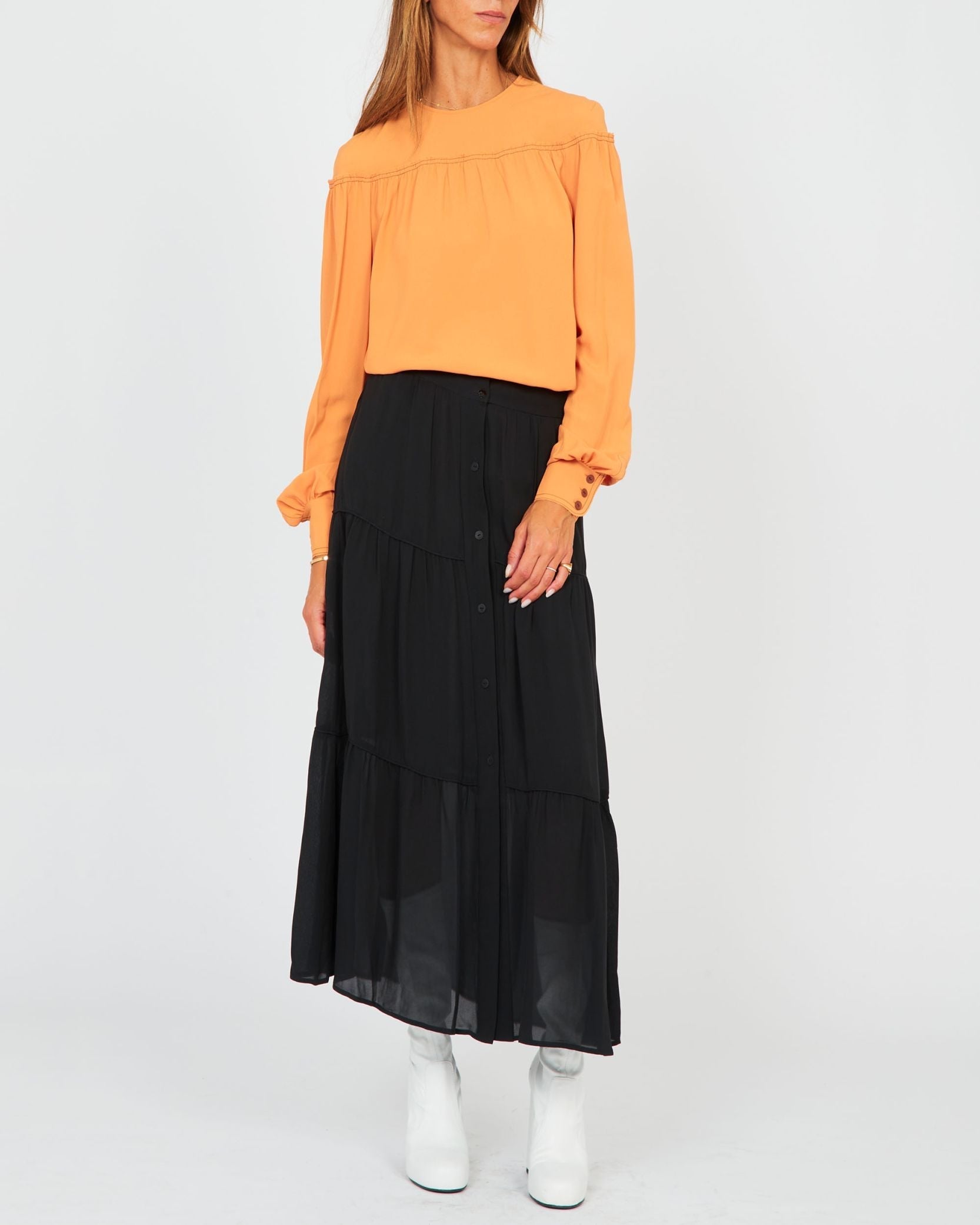 Jupe longue en soie viscose - Charbon