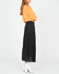 Jupe longue en soie viscose - Charbon