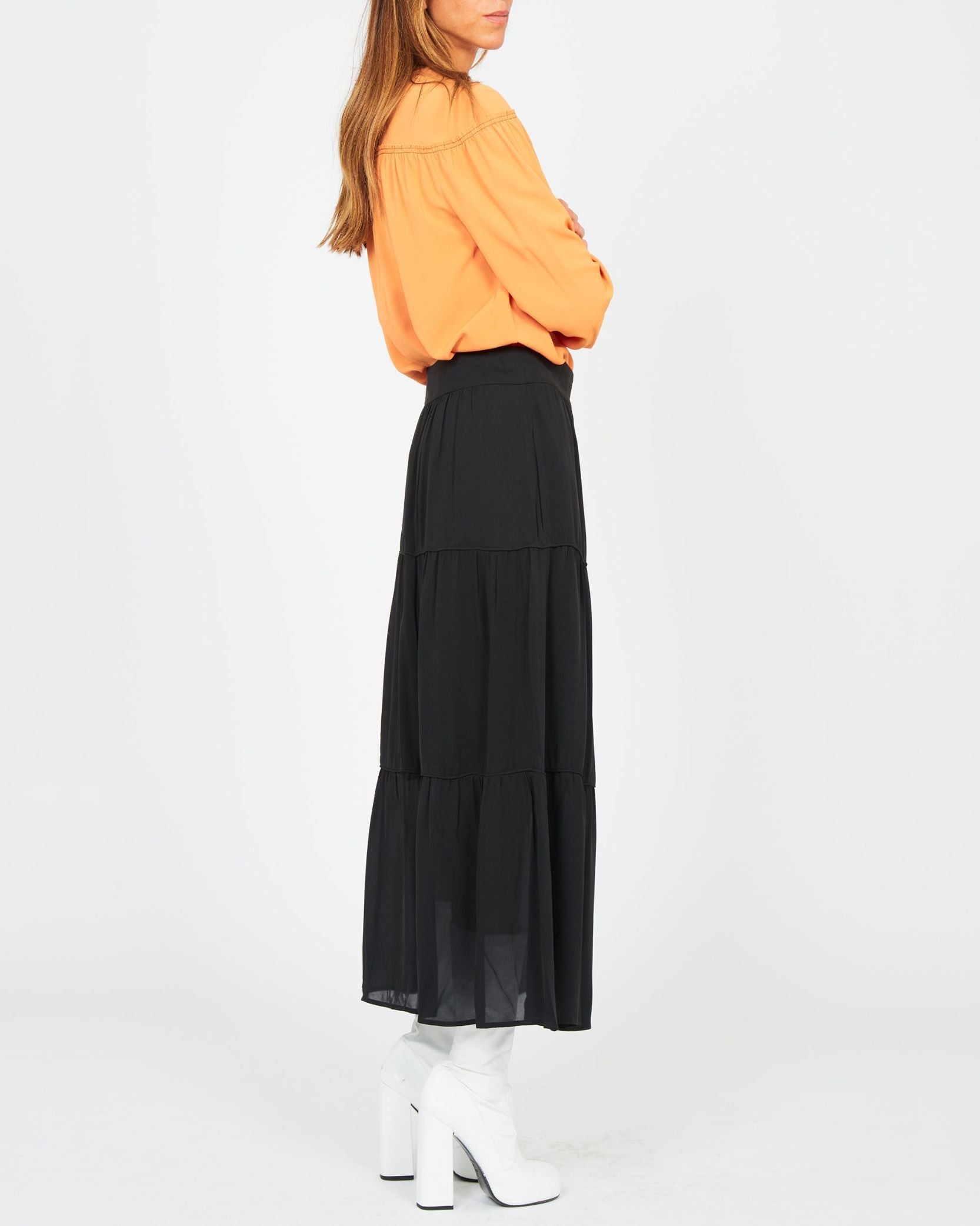 Jupe longue en soie viscose - Charbon