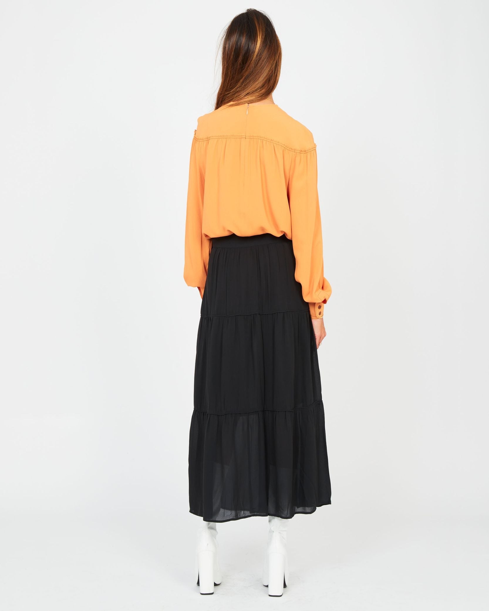 Jupe longue en soie viscose - Charbon