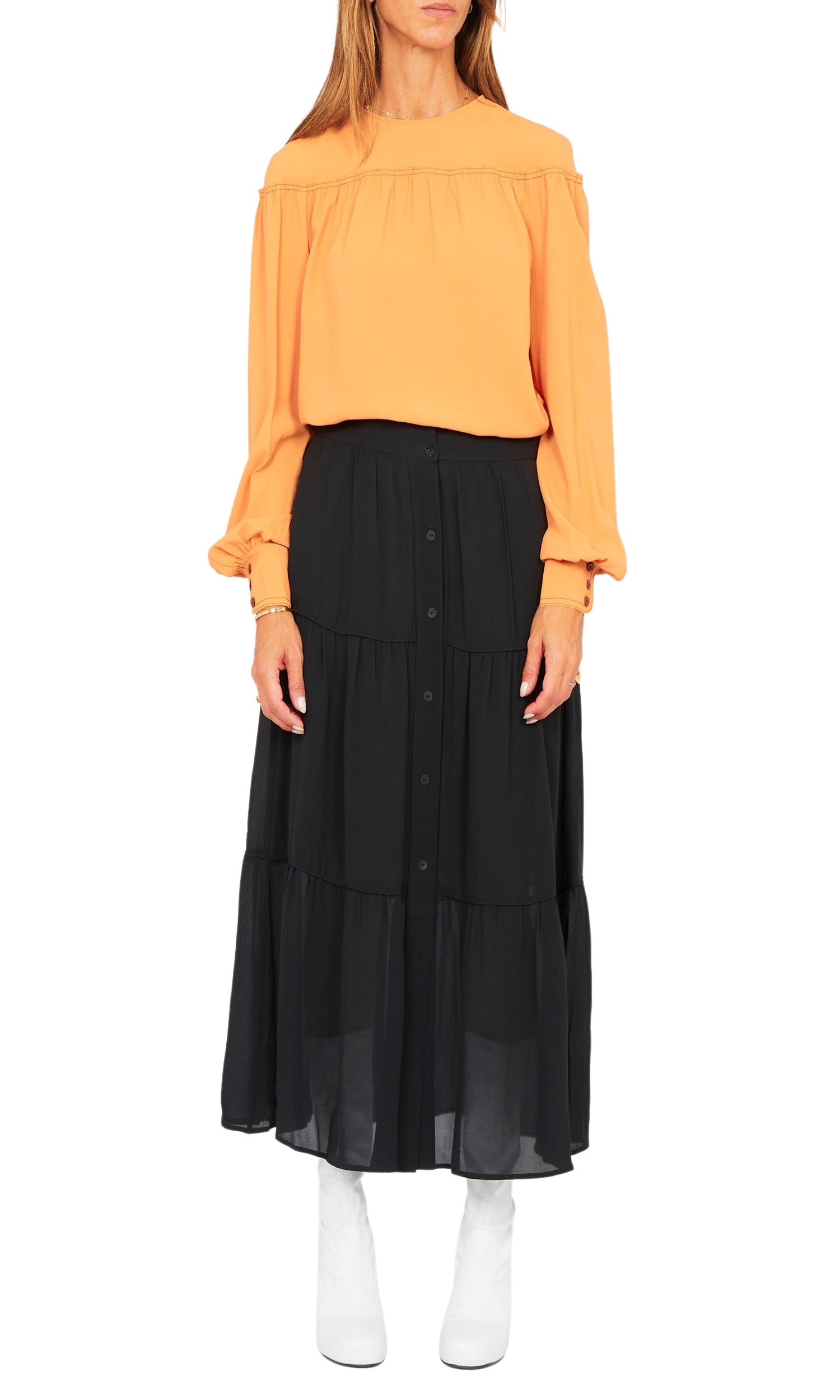 Jupe longue en soie viscose - Charbon
