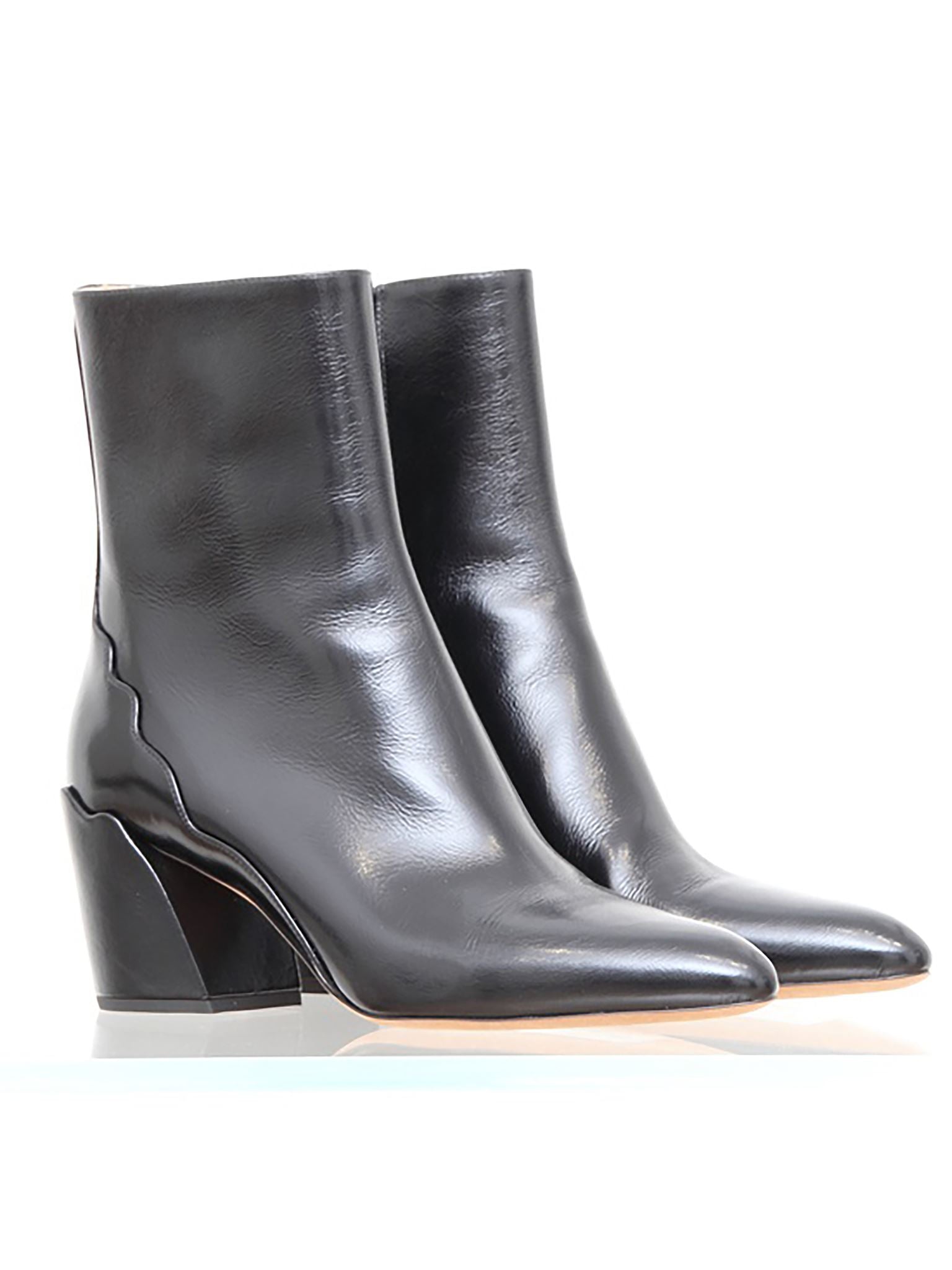 Bottines à talons biseautés en cuir - Noir
