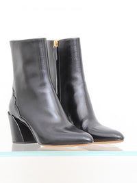 Bottines à talons biseautés en cuir - Noir