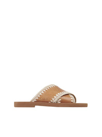 Mules plates Woody croisées en cuir - Luminous Ochre