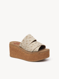 Mules espadrilles compensées Woody en cuir - Deep Ivory