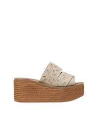 Mules espadrilles compensées Woody en cuir - Deep Ivory