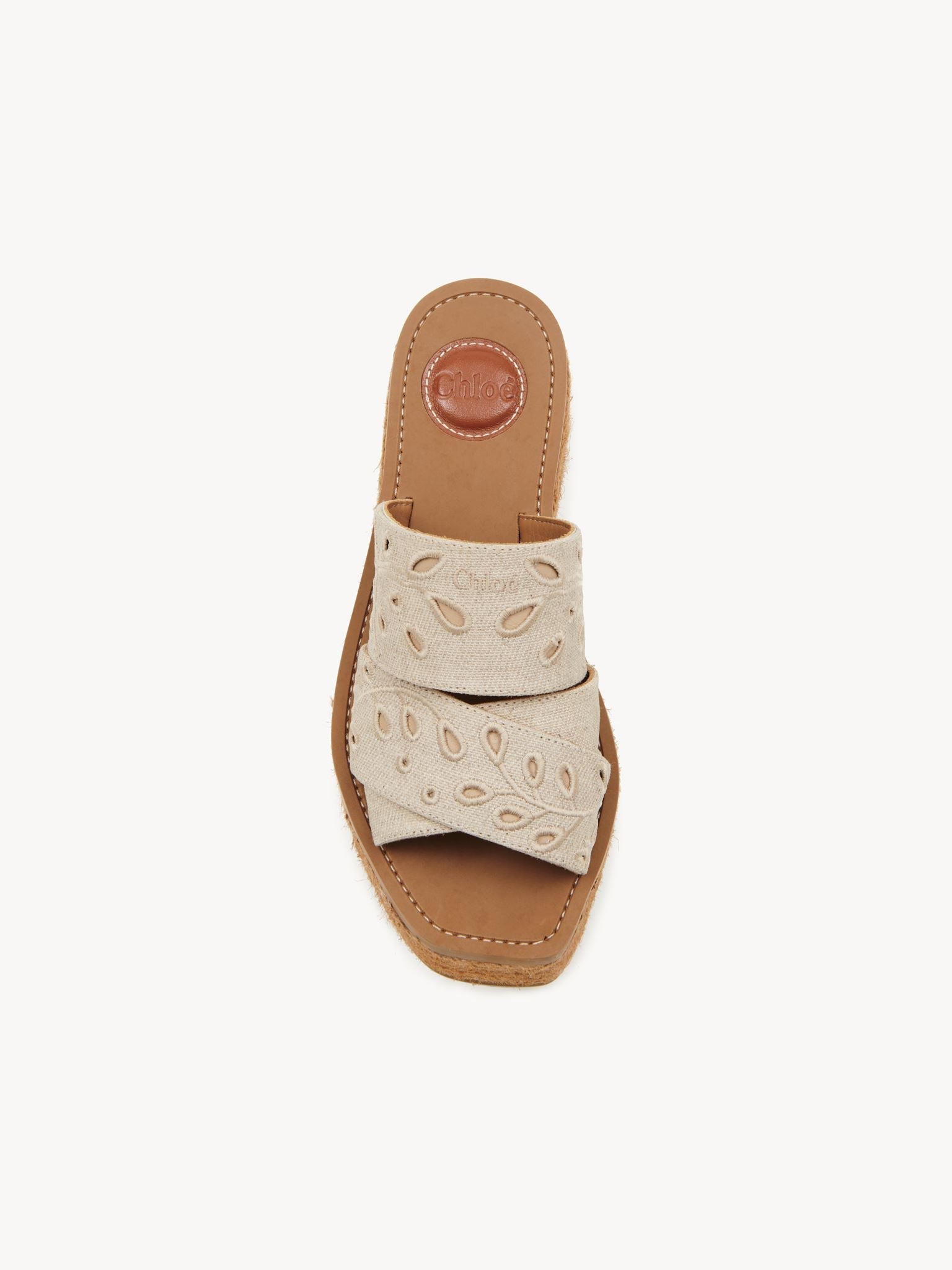 Mules espadrilles compensées Woody en cuir - Deep Ivory