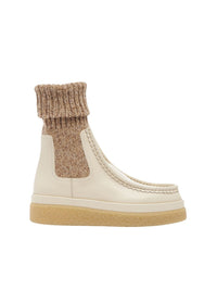 Bottines chaussettes à enfiler en cuir - Eggshell