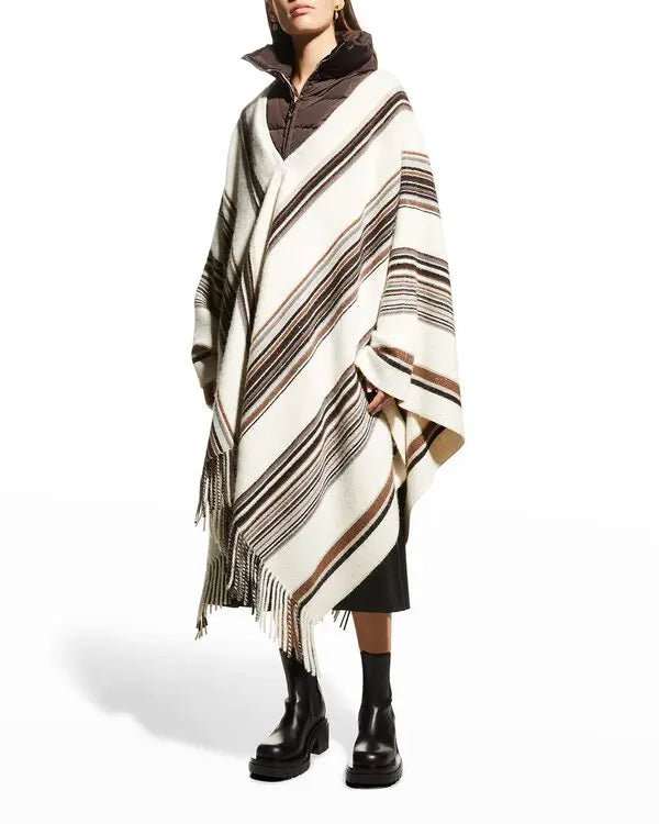 Manteau « Puffcho » à rayures en cachemire - Seedpearl Beige