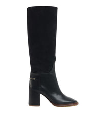 Bottes à talons Edith en cuir - Black & Daim