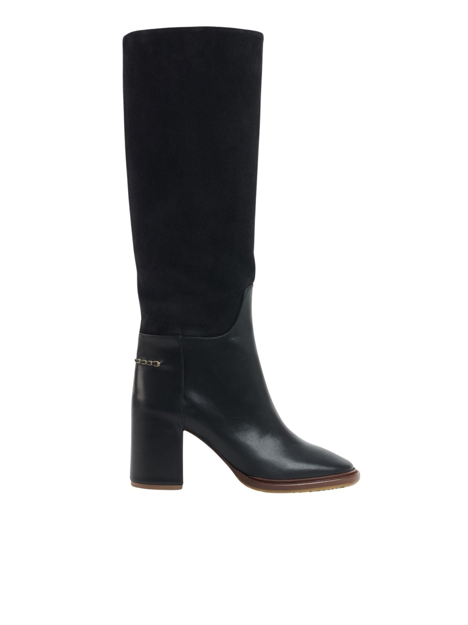 Bottes à talons Edith en cuir - Black & Daim