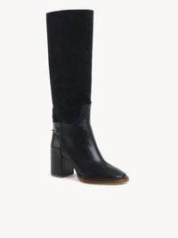 Bottes à talons Edith en cuir - Black & Daim