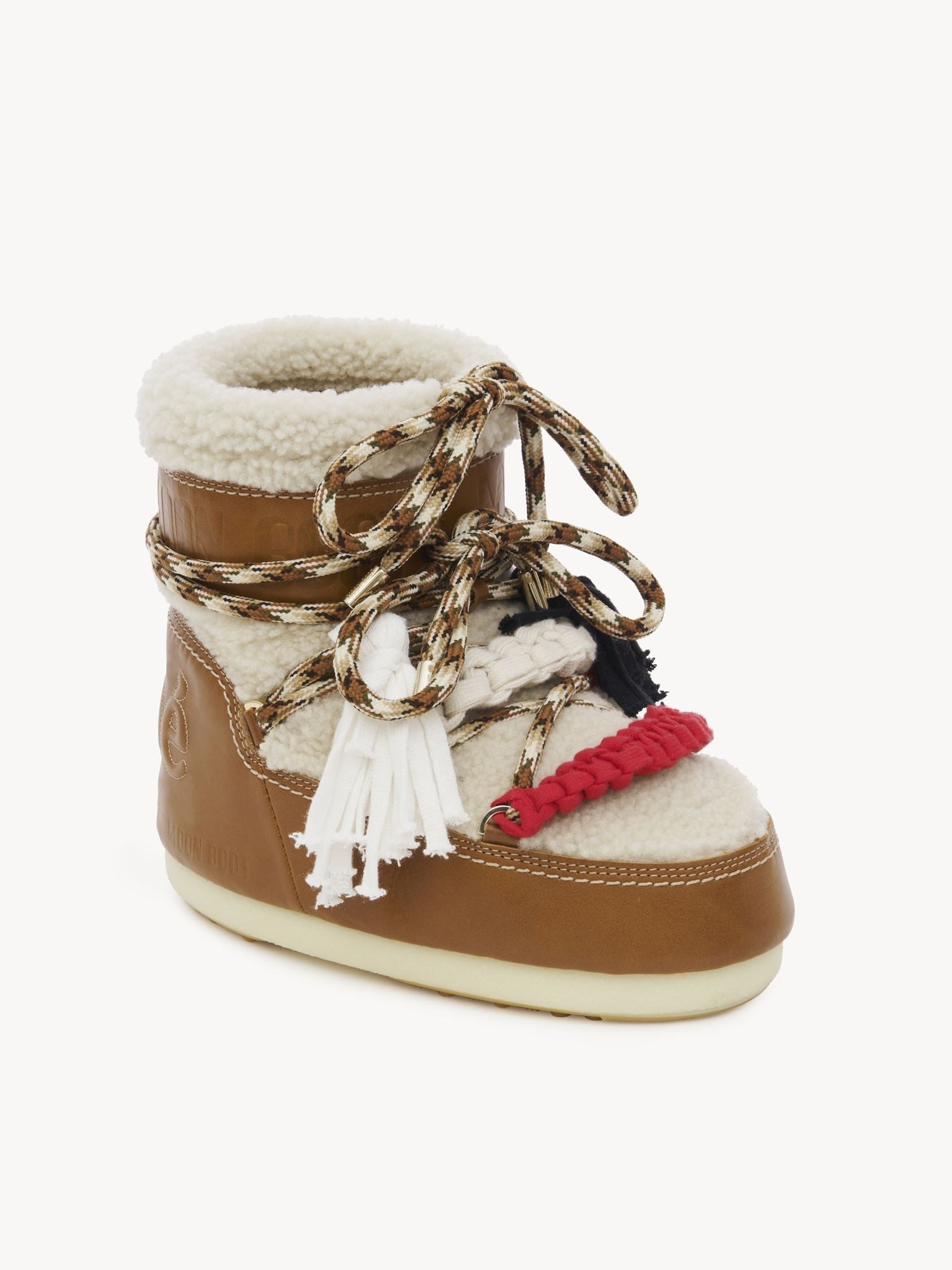 Boots Chloé x Moon Boot en cuir - White Ochre