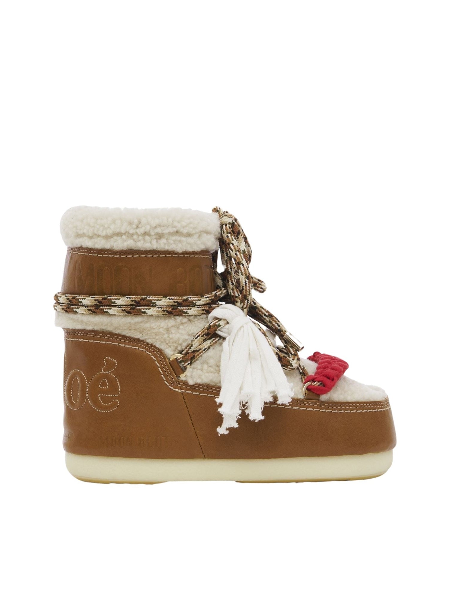 Boots Chloé x Moon Boot en cuir - White Ochre