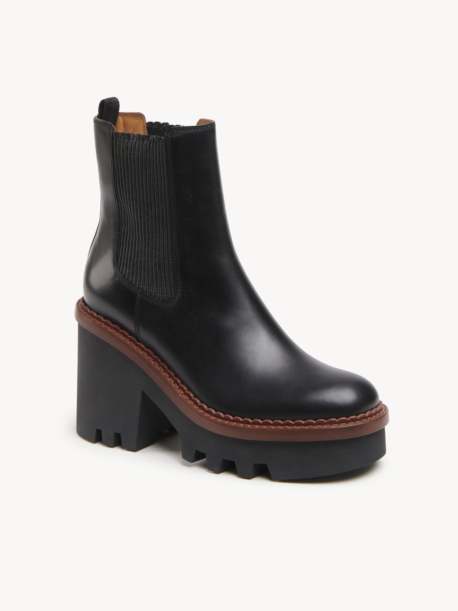 Bottines chelsea à talon Owena en cuir - Noir