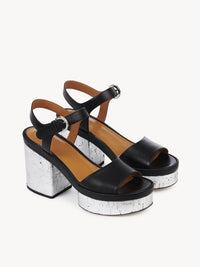 Sandales à talon Odina en cuir - Black & Silver