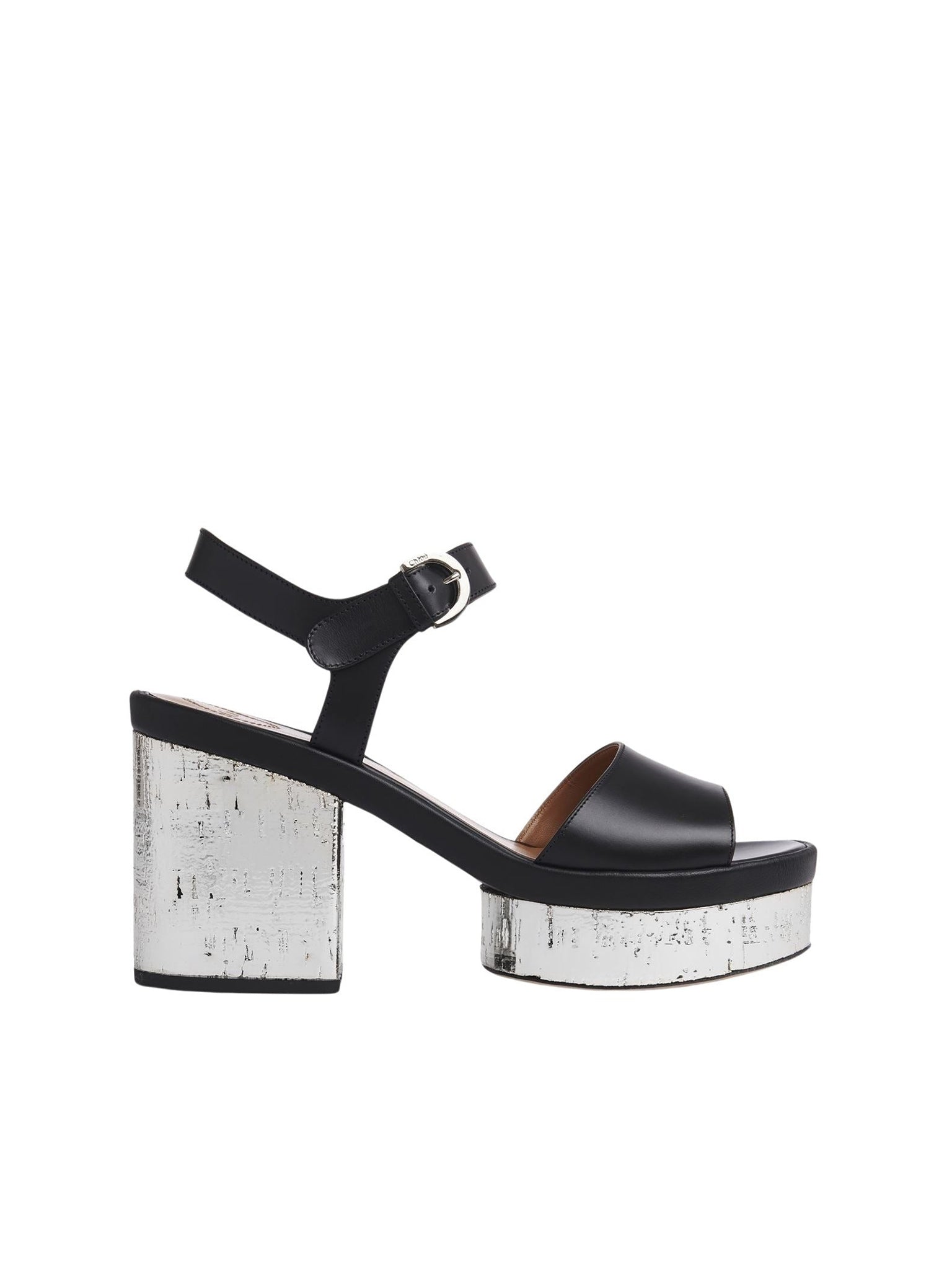 Sandales à talon Odina en cuir - Black & Silver