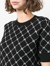 Pull jacquard manches courtes - Noir