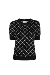 Pull jacquard manches courtes - Noir
