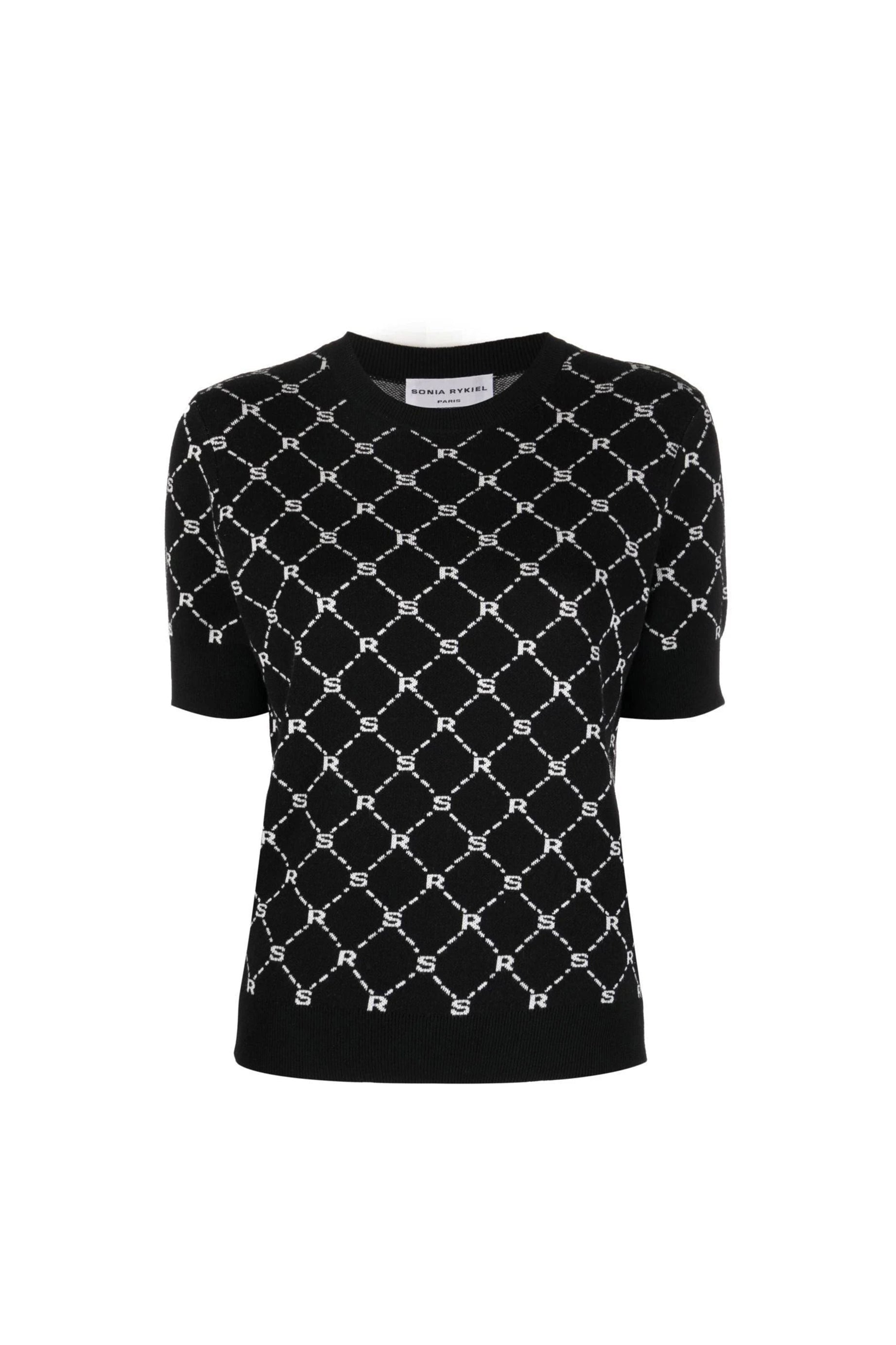 Pull jacquard manches courtes - Noir