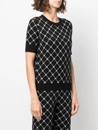 Pull jacquard manches courtes - Noir