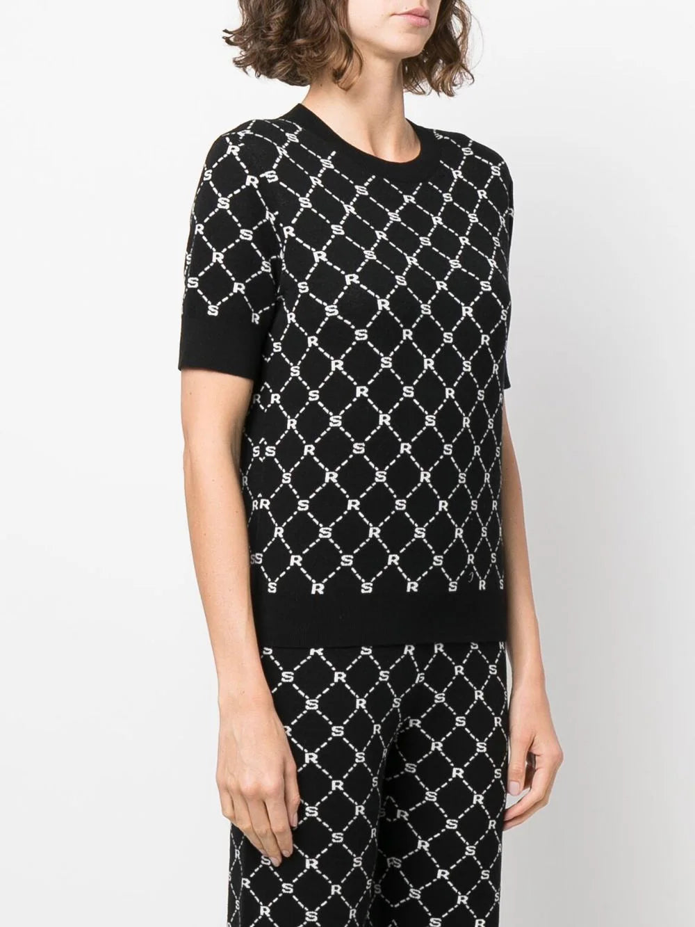 Pull jacquard manches courtes - Noir