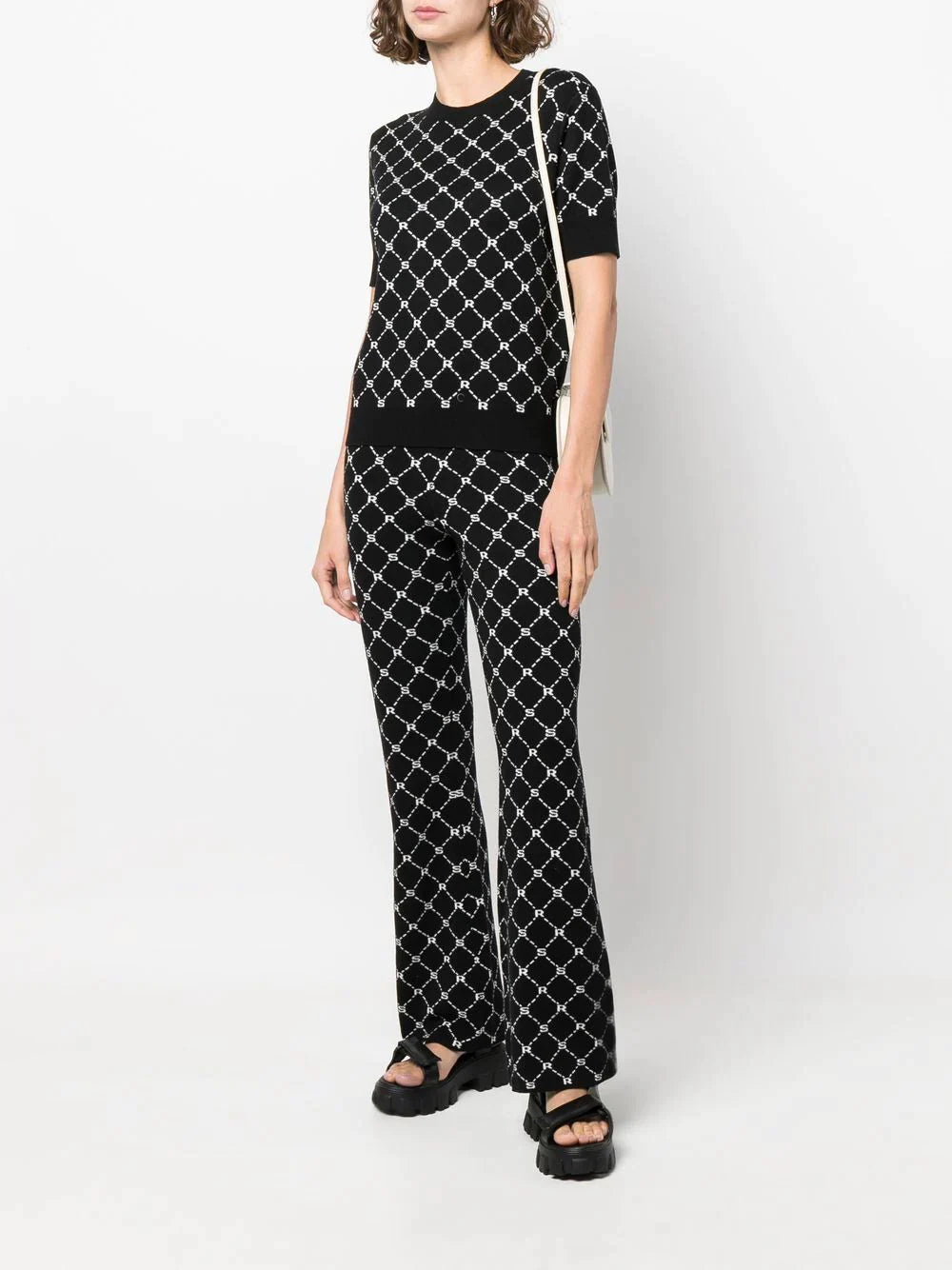 Pull jacquard manches courtes - Noir