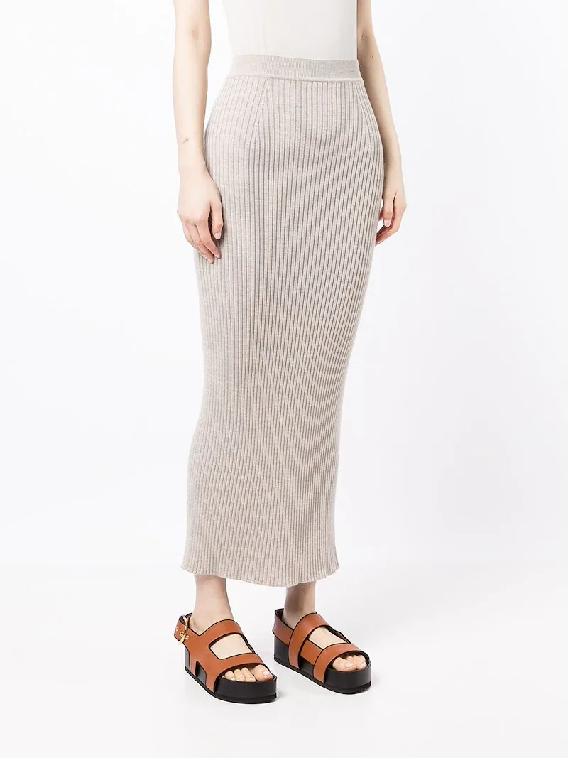 Jupe midi ajustée en laine - Natural Grey