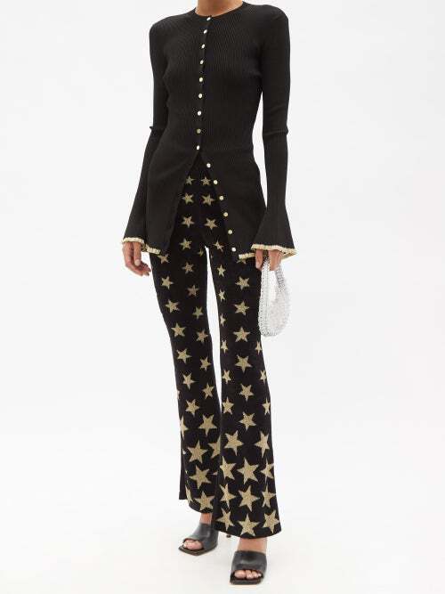 Pantalon évasé à motif étoiles - Light Gold & Black
