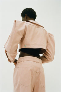 Veste courte en denim manches triangles - Vieux Rose