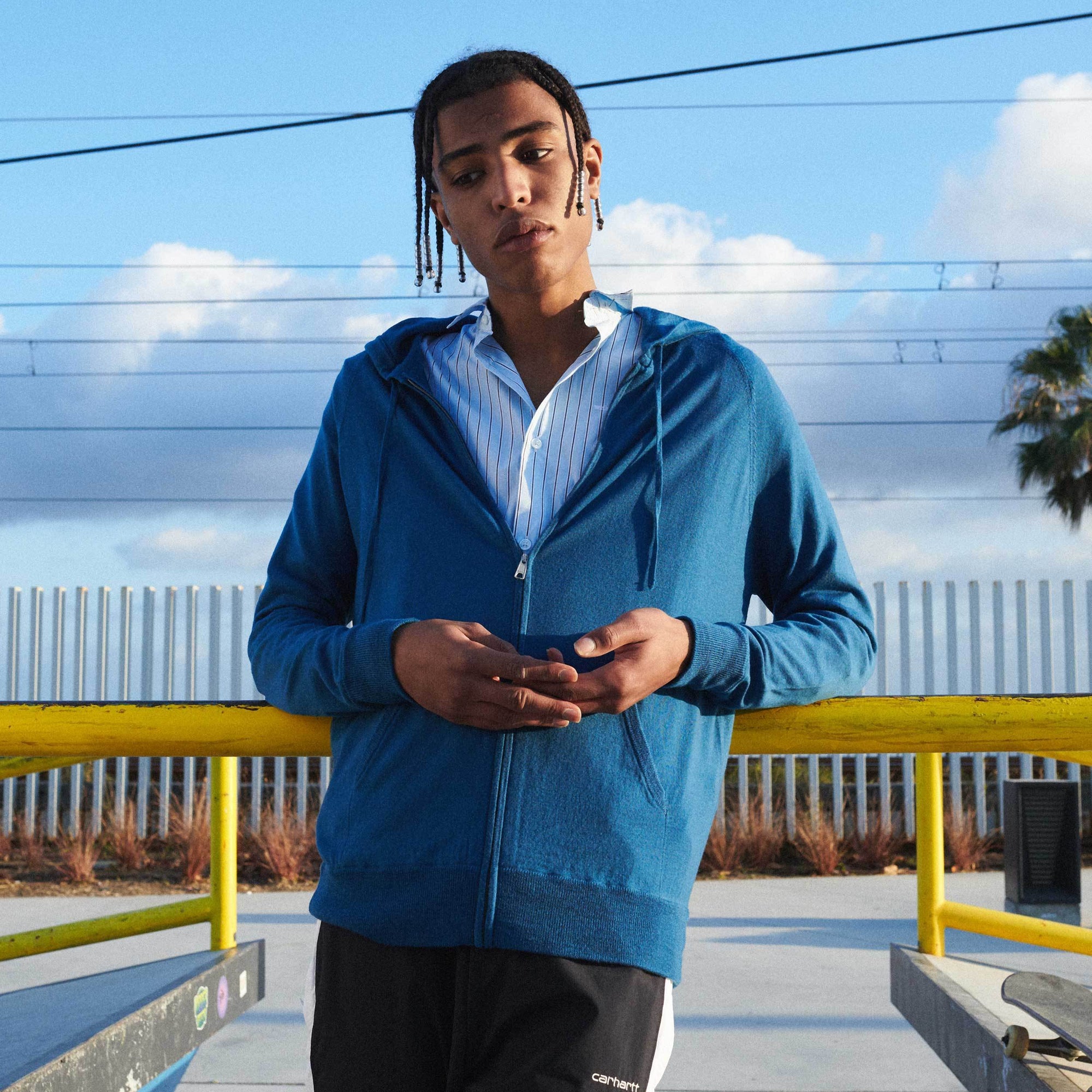 Hoodie zippé en laine superfine - Pastel Blue