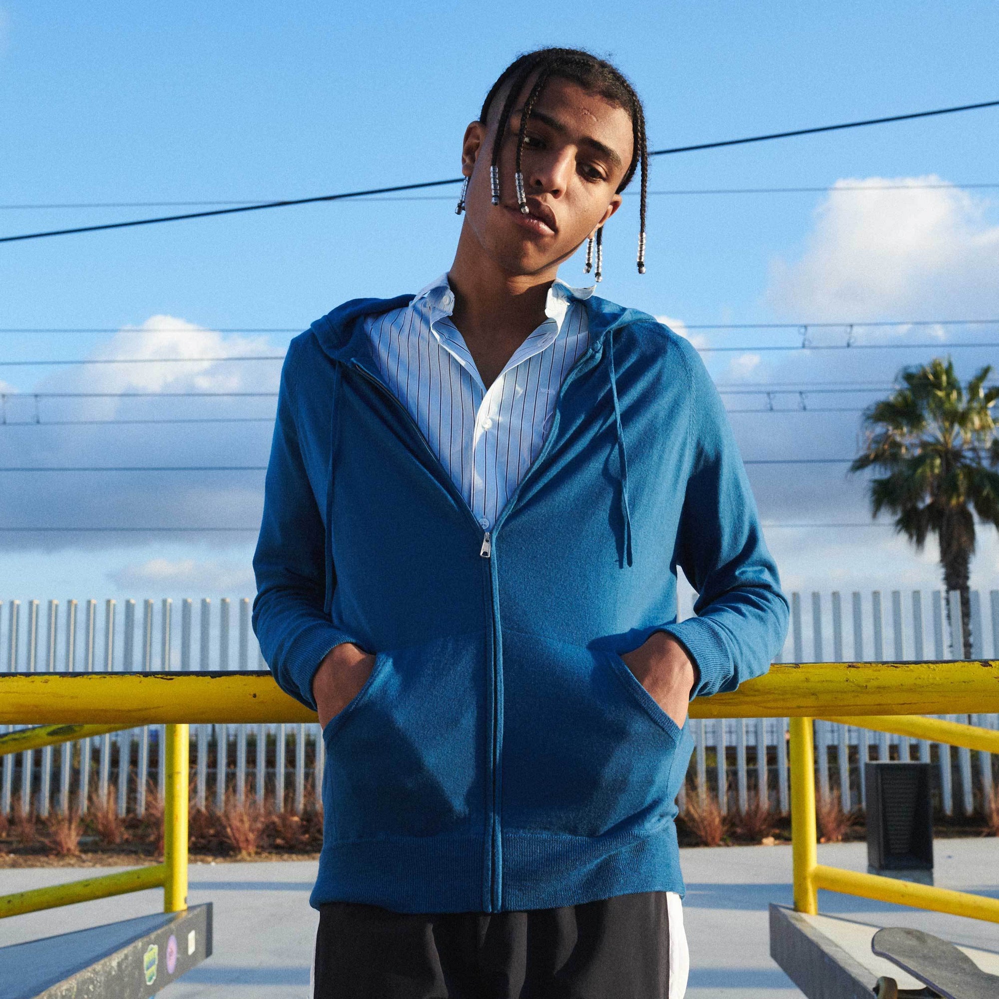 Hoodie zippé en laine superfine - Pastel Blue
