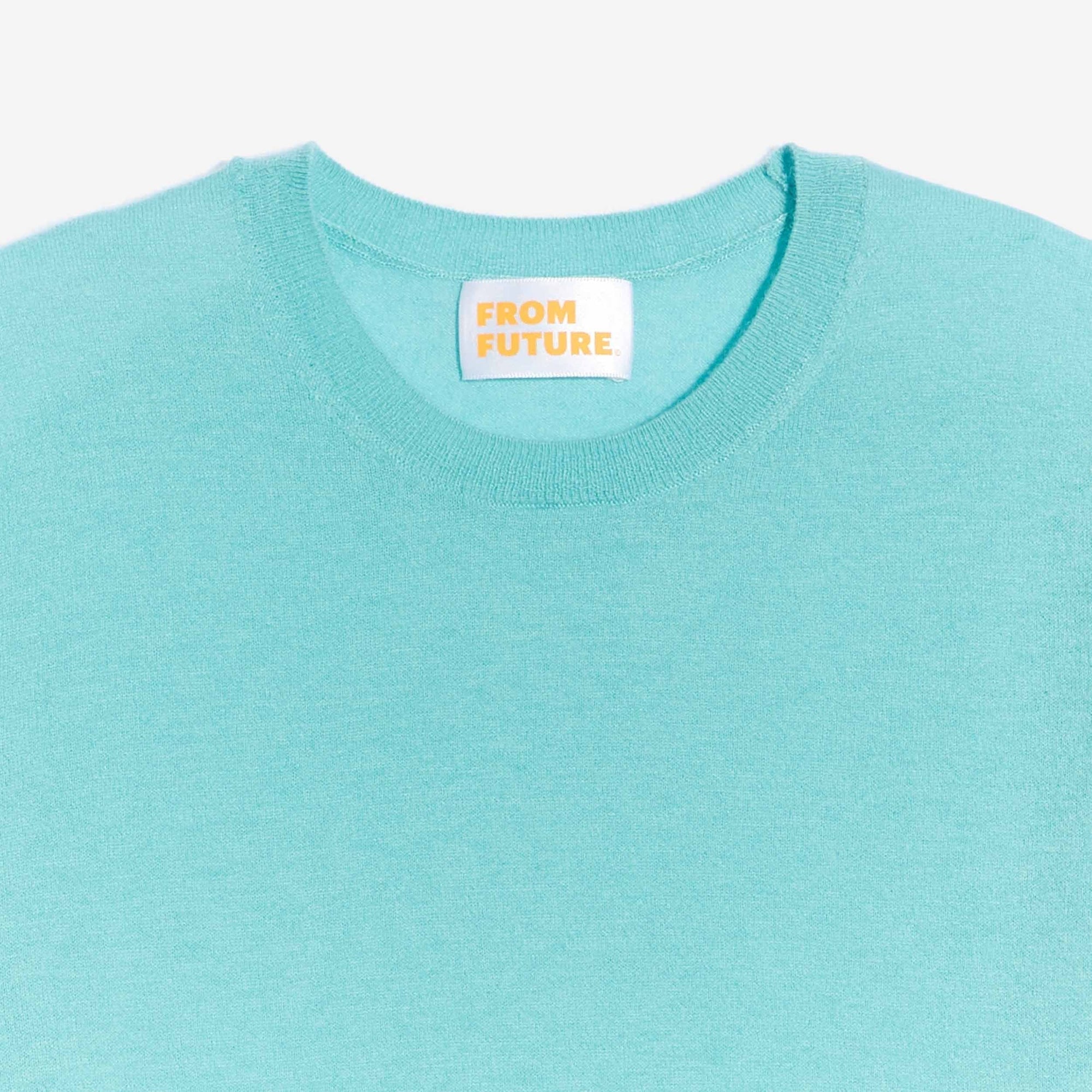 Pull court à col rond extra fin en cachemire - Light Turquoise