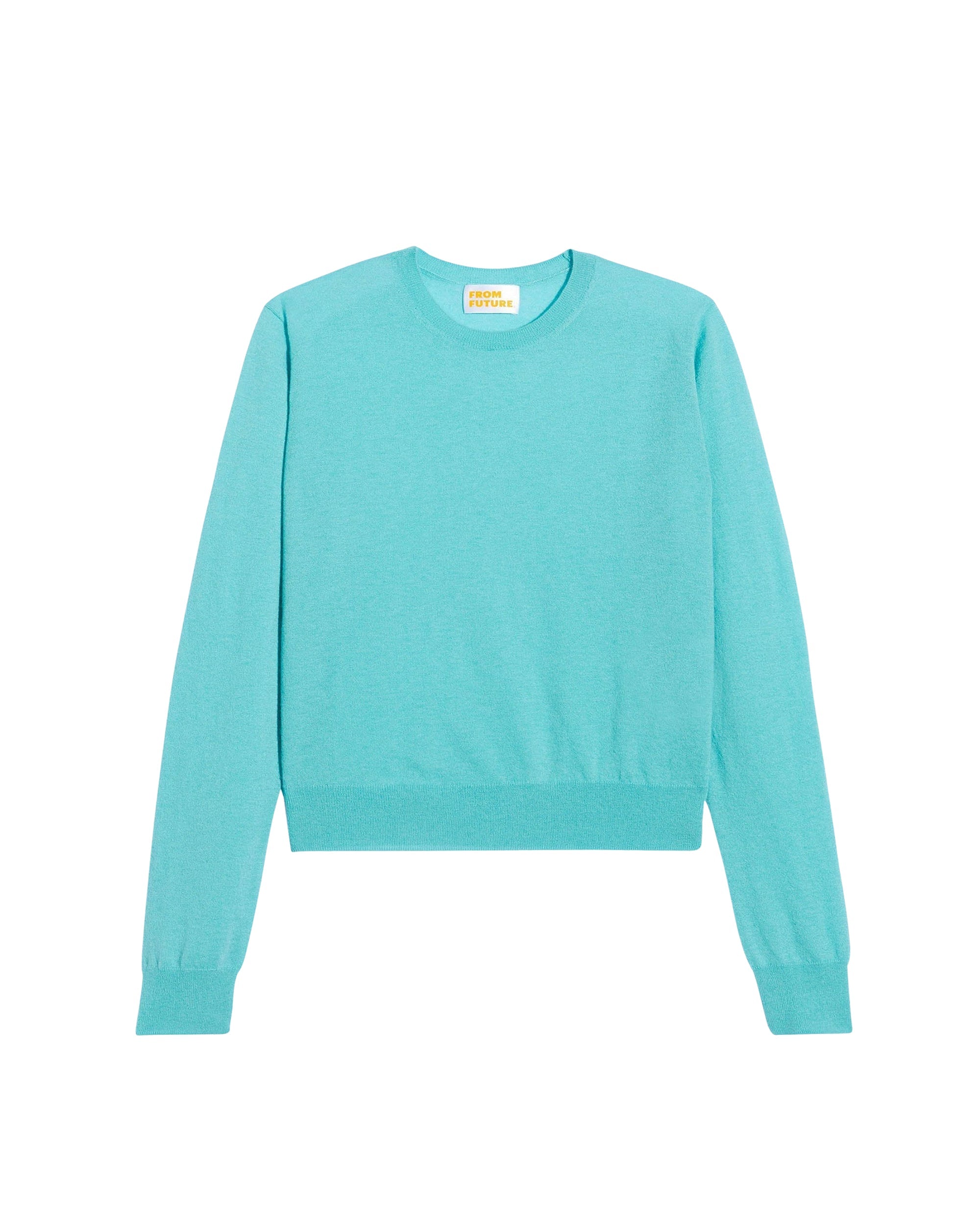 Pull court à col rond extra fin en cachemire - Light Turquoise