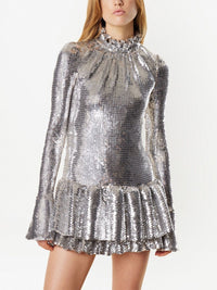 Robe courte et col montant à paillettes - Silver
