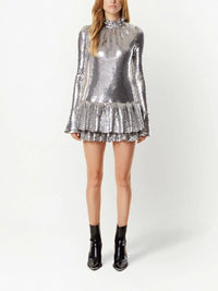 Robe courte et col montant à paillettes - Silver