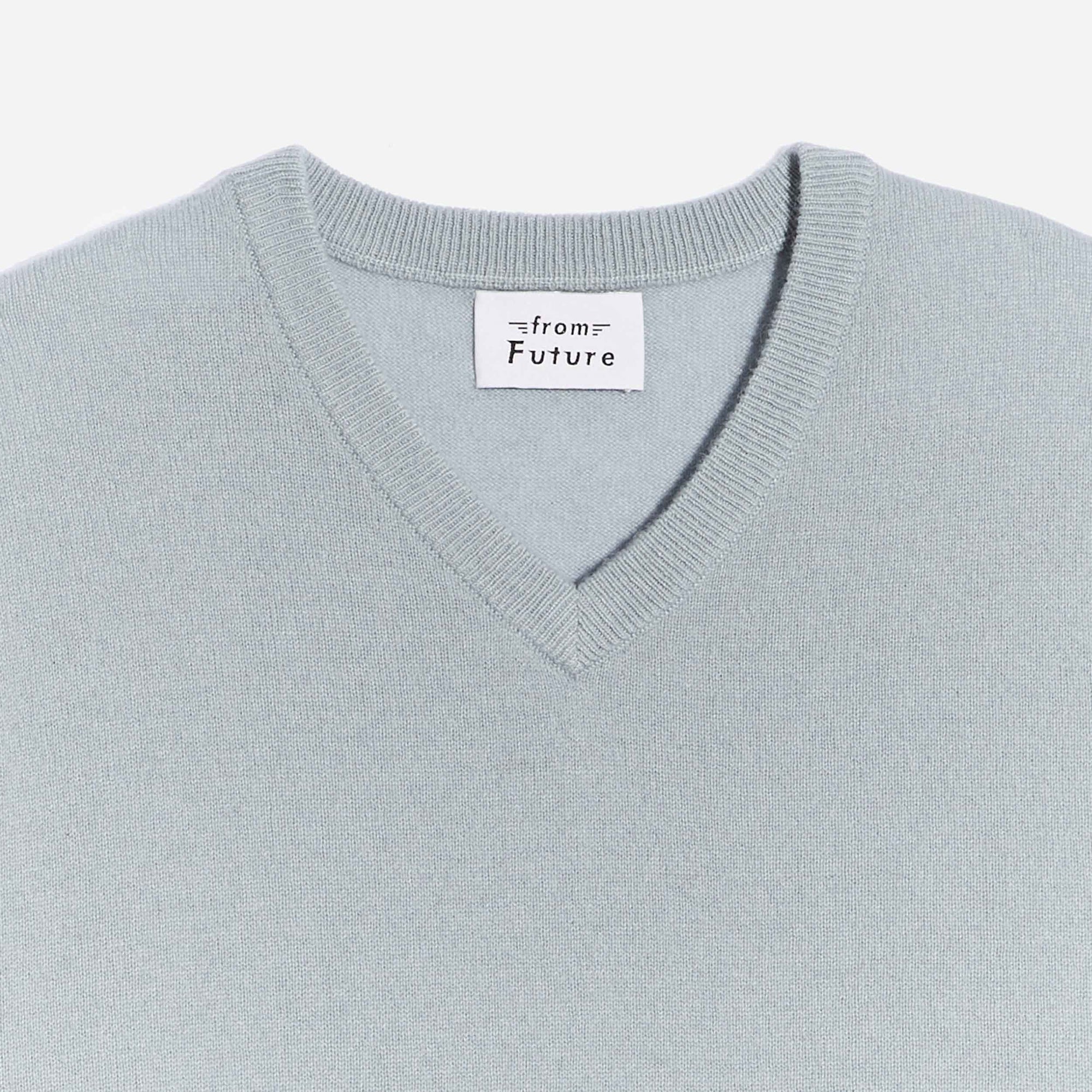 Pull à col V fin en cachemire - Cloud Blue