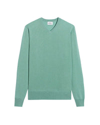 Pull à col V fin en cachemire - Frozen Green