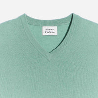 Pull à col V fin en cachemire - Frozen Green