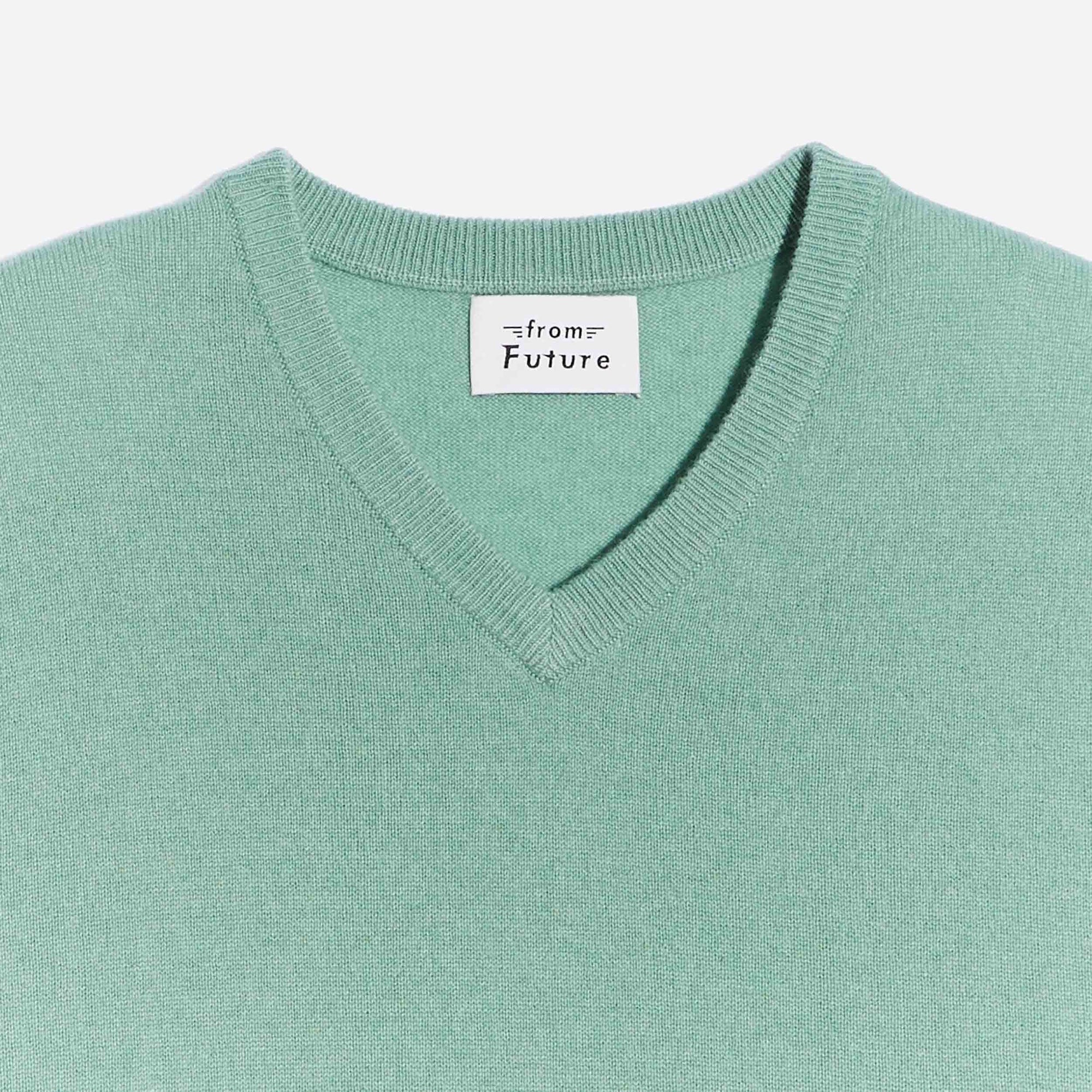 Pull à col V fin en cachemire - Frozen Green