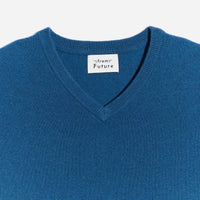 Pull à col V fin en cachemire - Petrol Blue