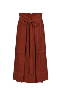 Jupe nouée à la taille en lin - Marron